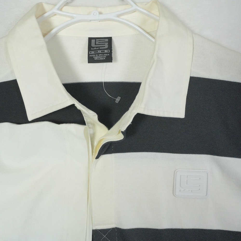 Nike LeBron‎ James L23 Logo Striped Polo Shirt Mens XL White Black Short Sleeve